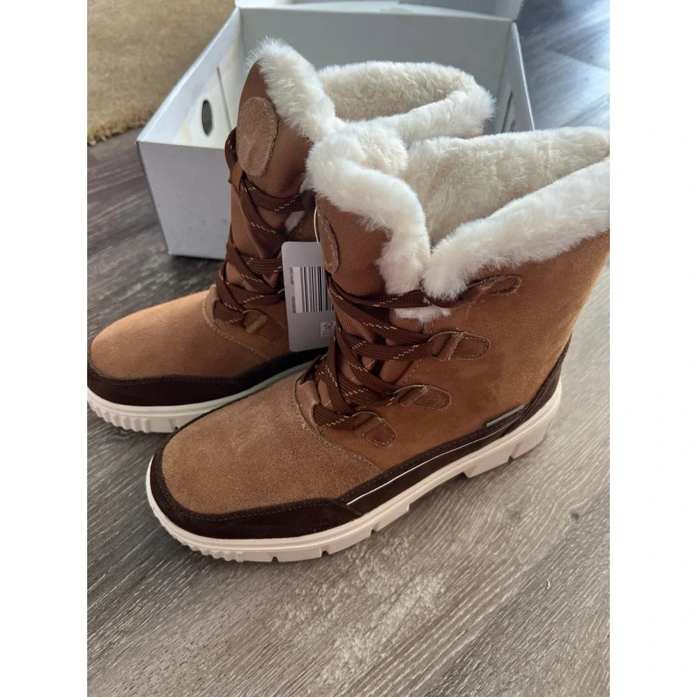 NEW Serra Winter Boots Women Size 9 Brown Waterproof Leather Faux Fur Lined